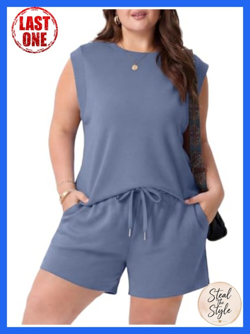 Plus Size 2 Piece Short Set with Pockets Muscle Tee and Shorts